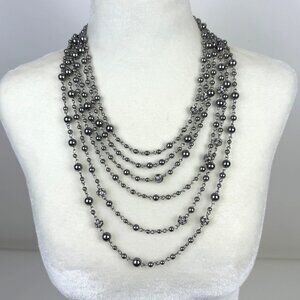 Ann Taylor Multi-Strand Silver-Tone & Rhinestone Beaded Waterfall Statement Neck